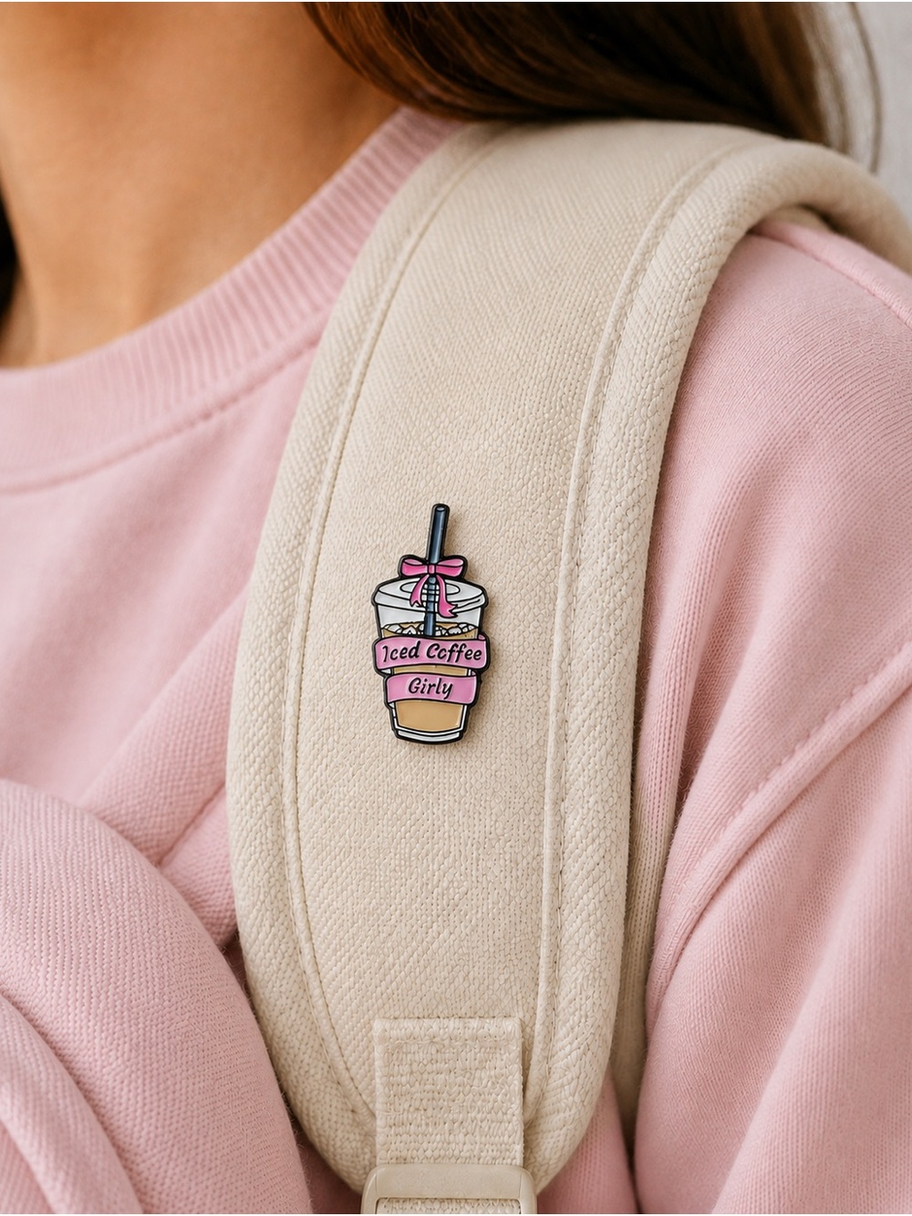 Iced Coffee Girly Pink Bow Enamel Lapel Pin